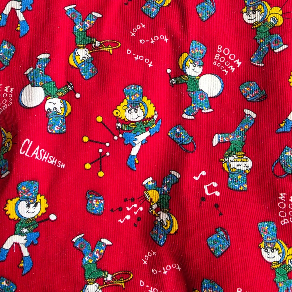 Vintage Christmas Fabric Small Wale Corduroy Red Drummers 48x44 Children